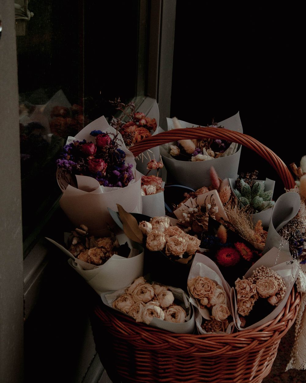 A basket of dried Damask rose petals